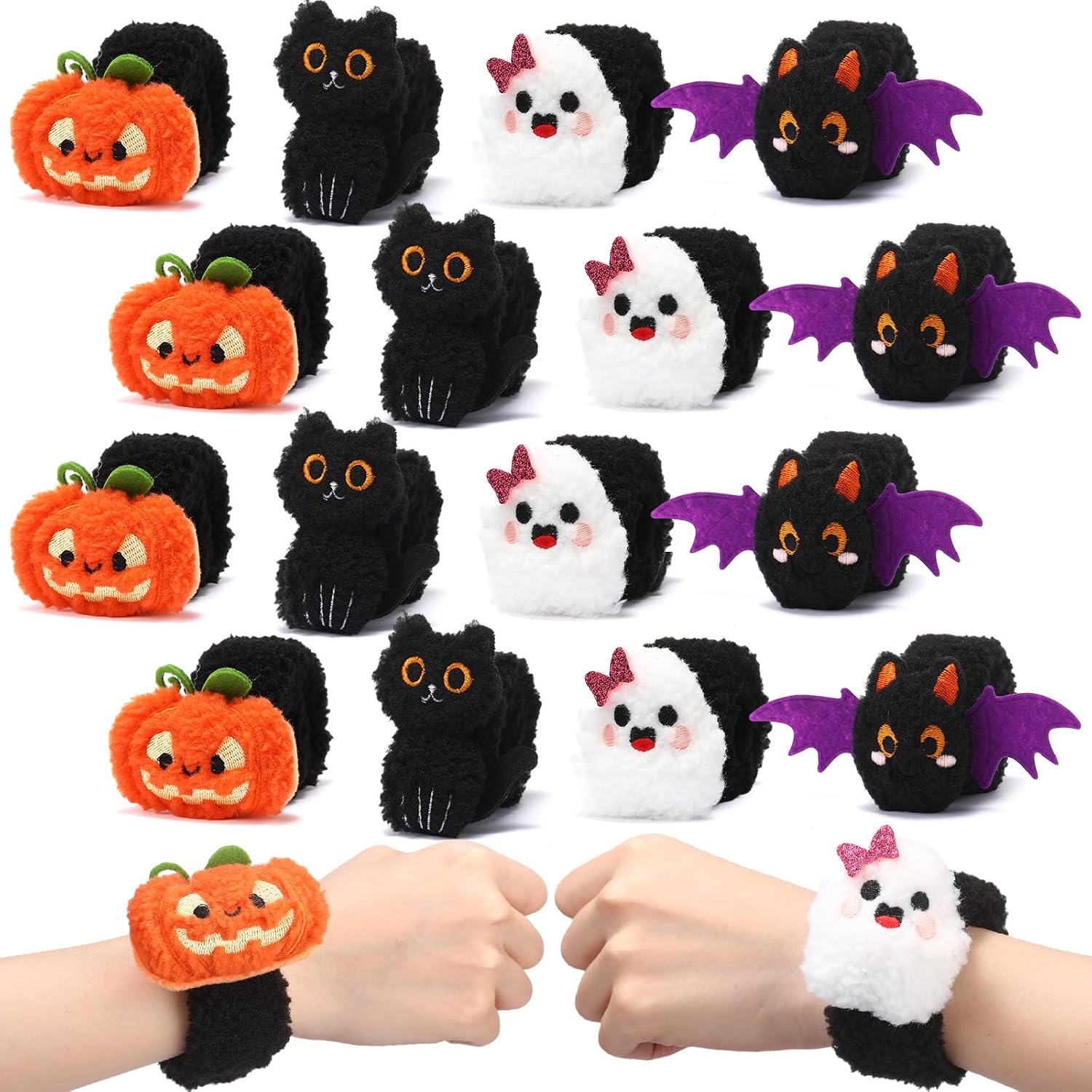 Packaging - 12-48Pcs Halloween Stuffed Slap Bracelets Ghost